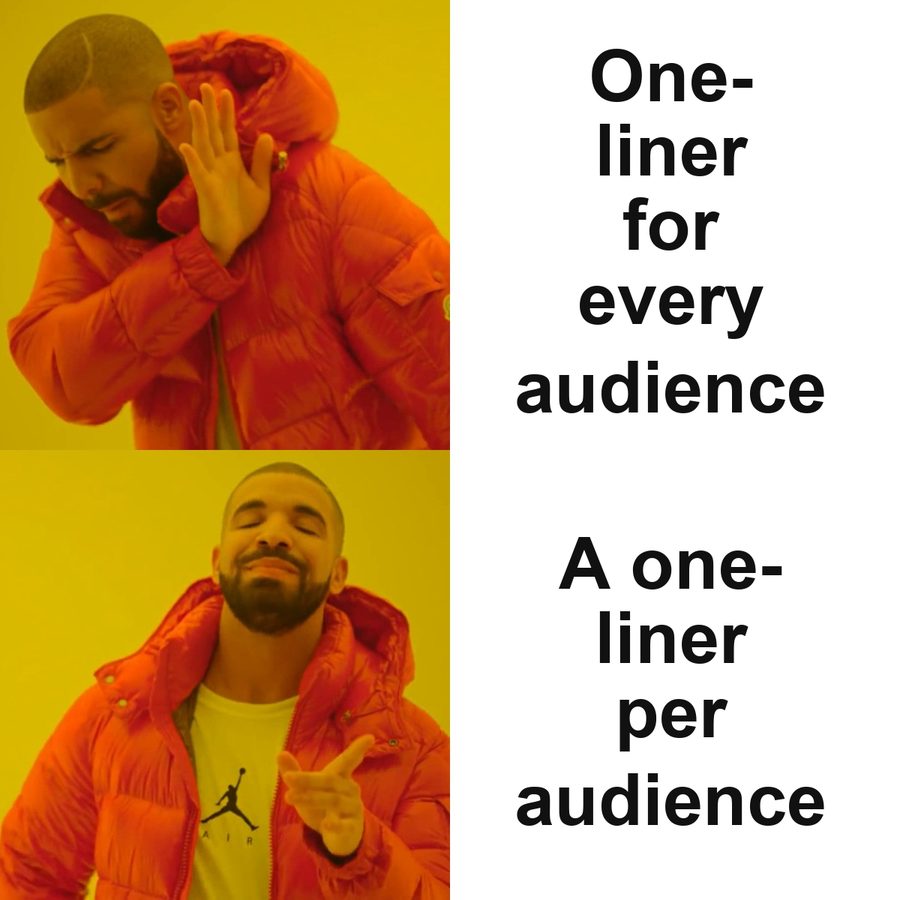 Drake meme preferring one message per audience over one message for everyone